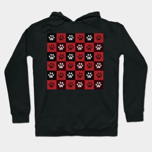 Plaid red and black pattern christmas design with paw prints Hoodie